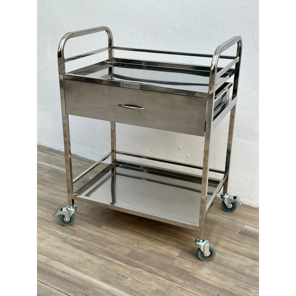 Xe đẩy cấp phát thuốc 2 tầng inox - Xe đẩy tiêm inox 2 tầng 1 ngăn