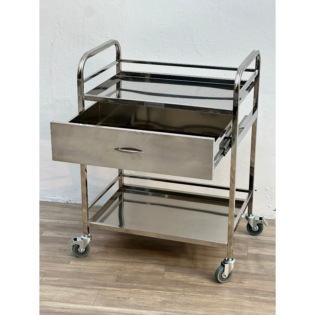 Xe đẩy cấp phát thuốc 2 tầng inox - Xe đẩy tiêm inox 2 tầng 1 ngăn