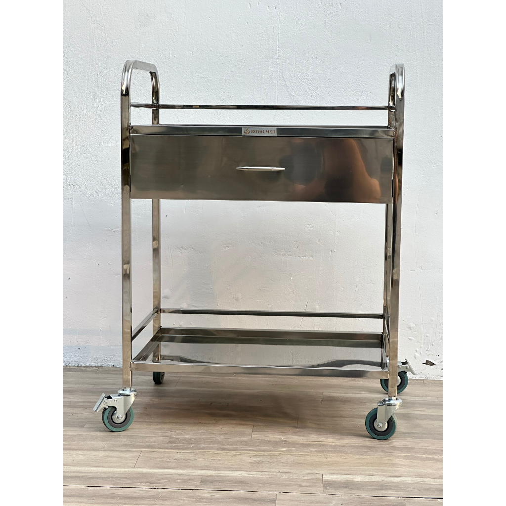Xe đẩy cấp phát thuốc 2 tầng inox - Xe đẩy tiêm inox 2 tầng 1 ngăn