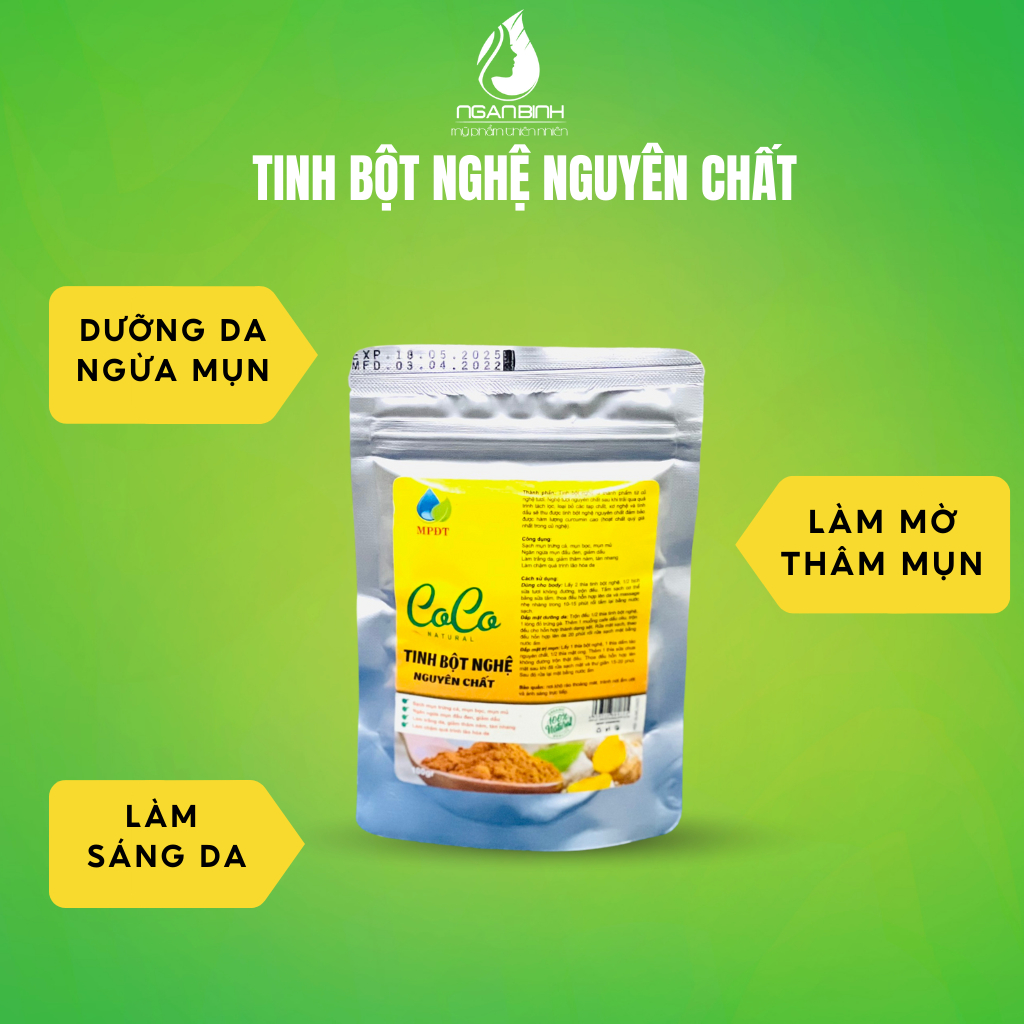 100GR Tinh bột nghệ nguyên chất đắp mặt nạ, mờ thâm sẹo, ngăn ngừa mụn