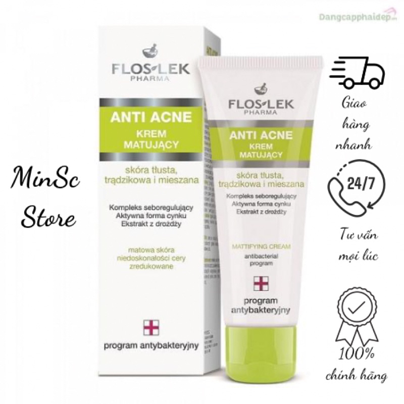 Kem kiểm soát dầu Floslek Anti Acne Mattifying Cream - Kem dưỡng Floslek 50ml