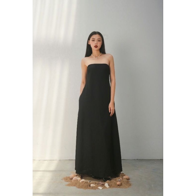 OLALASTUDIO Đầm quây maxi linen màu trắng kem Rapuzel Maxi Dress