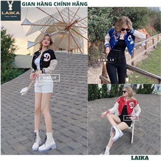Áo khoác bomber bóng chày 4 màu chữ D - Áo khoác gió dù kiểu dáng thể thao năng động croptop phối viền - LAIKA AK36