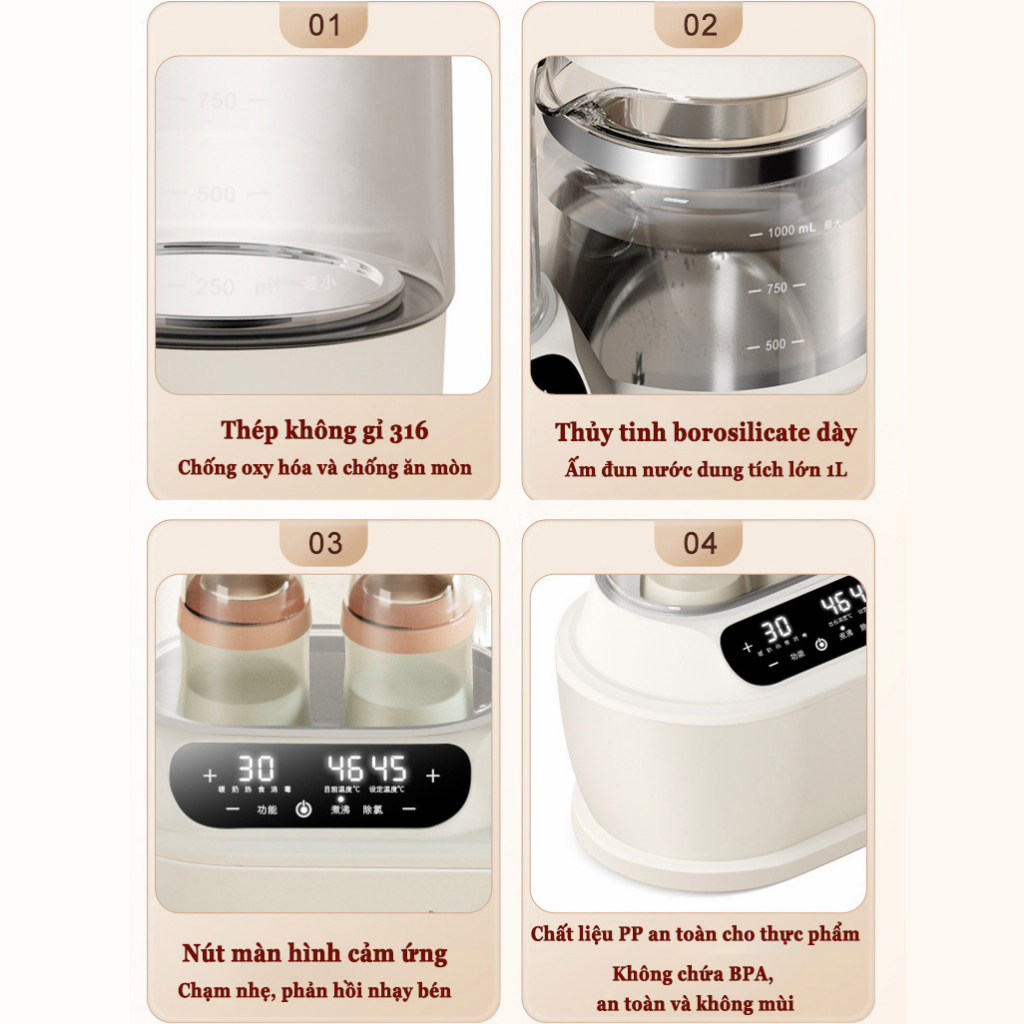 Máy hâm sữa đa năng Ấm nấu nước cho bé Máy làm ấm bình sữa, tiệt trùng bình, khử clo, hâm thức ăn, máy đun nước