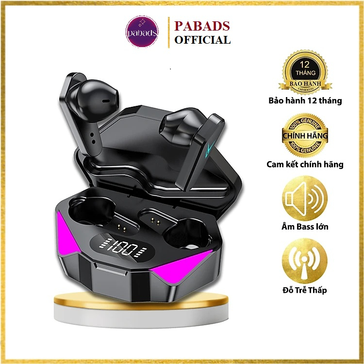 Tai nghe Bluetooth Gaming X15 TWS Bluetooth 5.3 Touch chạm, không dây độ trễ âm  - Pabads