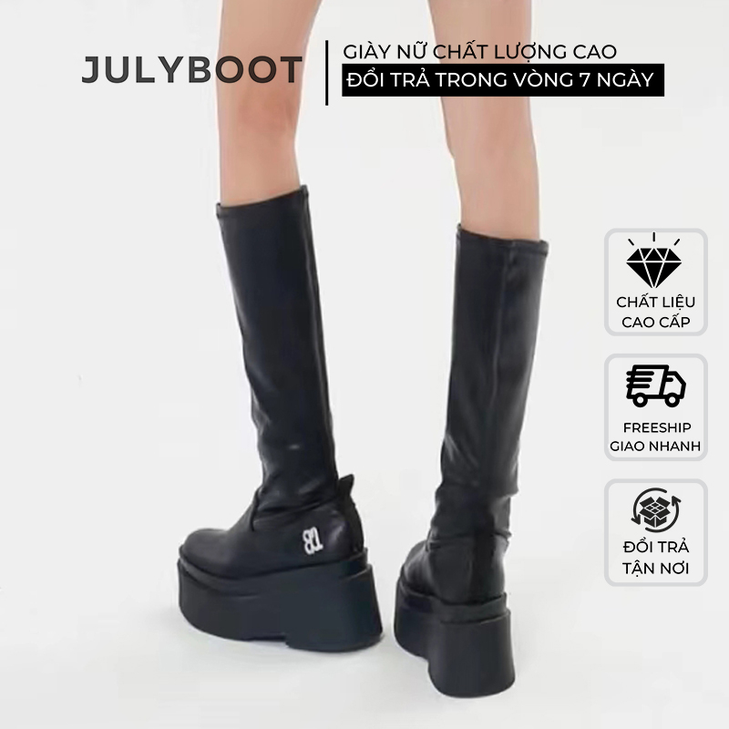 Boot nữ Cổ Cao Da Mềm Đế Bánh Mì Cao 5 cm Da Mềm Mịn Phong Cách Y2k lg