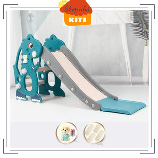 Cầu trượt khủng long cho bé từ 1-6 tuổi _ Tặng kèm khung bóng rổ và bóng,
