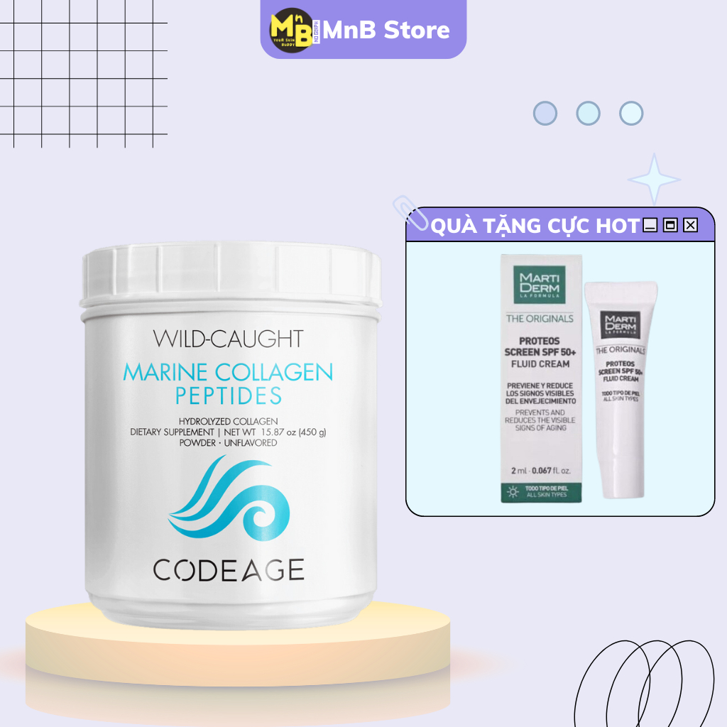 Bột Collagen Codeage săn chắc da chống lão hóa Wild Caught Marine Collagen Peptide 450g Code Age hộp xanh
