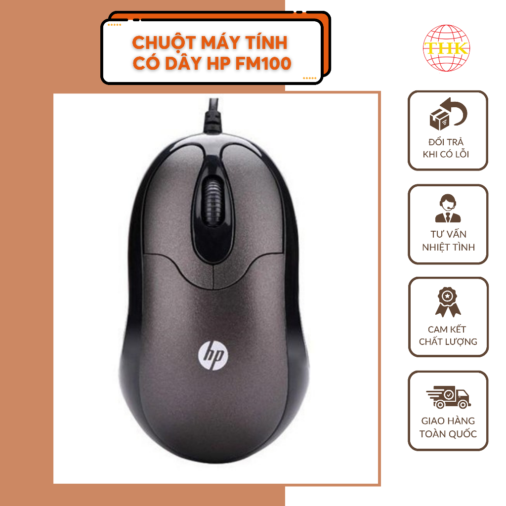 Chuột Máy Tính Có Dây HP FM100 Màu Đen Độ Phân Giải 1200dpi Kết Nối Cổng USB Thích Hợp Nhiều Loại Máy Tính