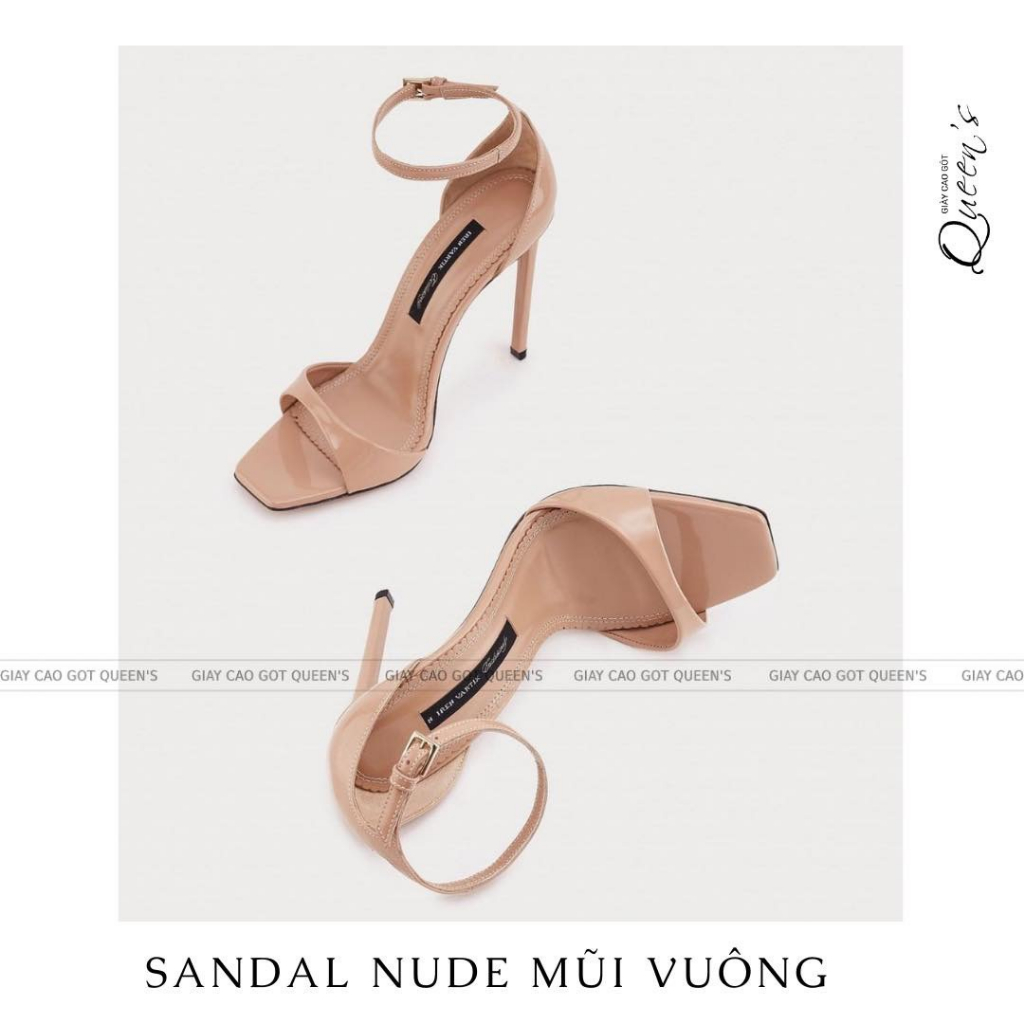 GIÀY SANDAL MŨI VUÔNG CAO CẤP MÀU NUDE - CAO 8-10-11CM