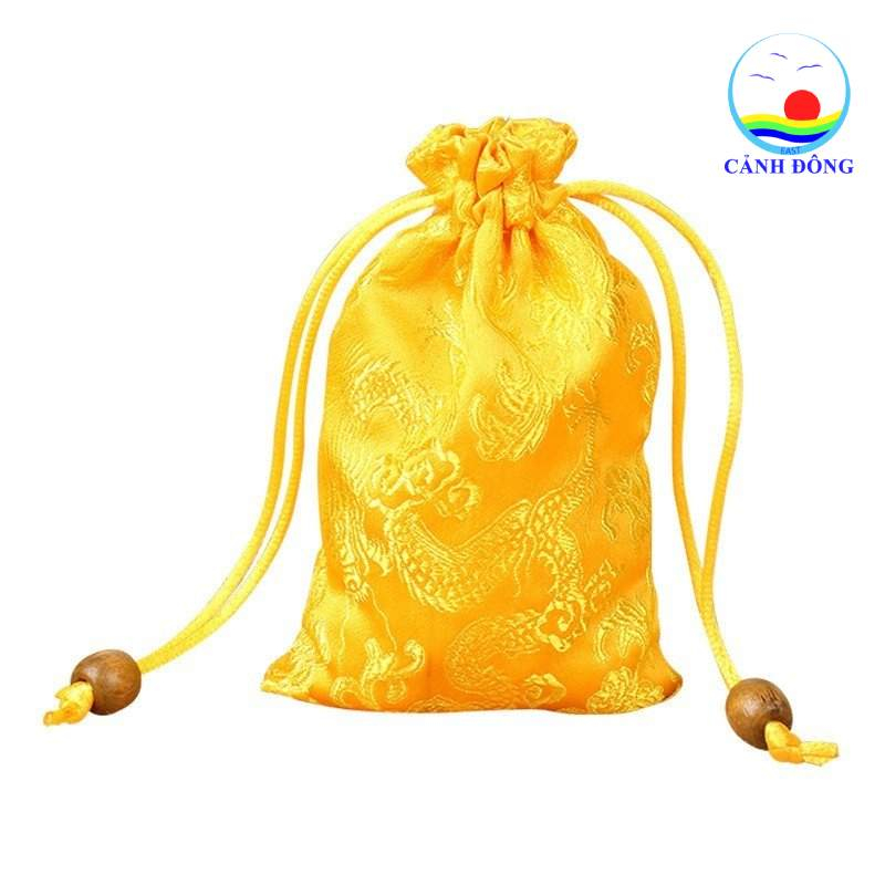 Túi gấm thêu hoa văn rồng vàng năm 2024 đựng tiền, trang sức , vật phẩm phong thủy túi phước lành, túi quà tặng, túi dây