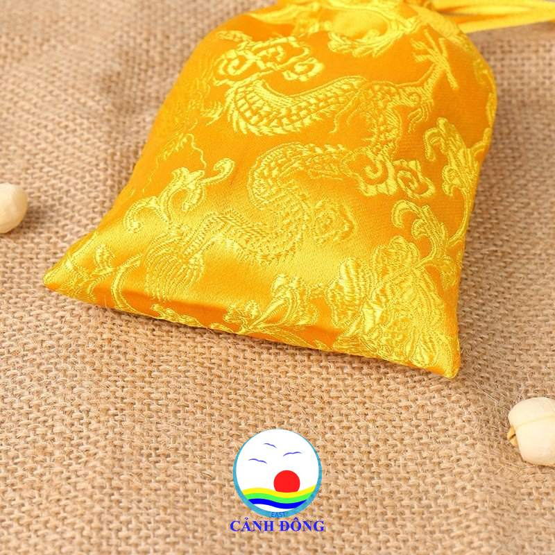 Túi gấm thêu hoa văn rồng vàng năm 2024 đựng tiền, trang sức , vật phẩm phong thủy túi phước lành, túi quà tặng, túi dây