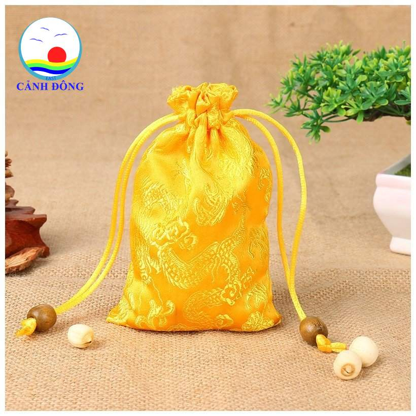 Túi gấm thêu hoa văn rồng vàng năm 2024 đựng tiền, trang sức , vật phẩm phong thủy túi phước lành, túi quà tặng, túi dây