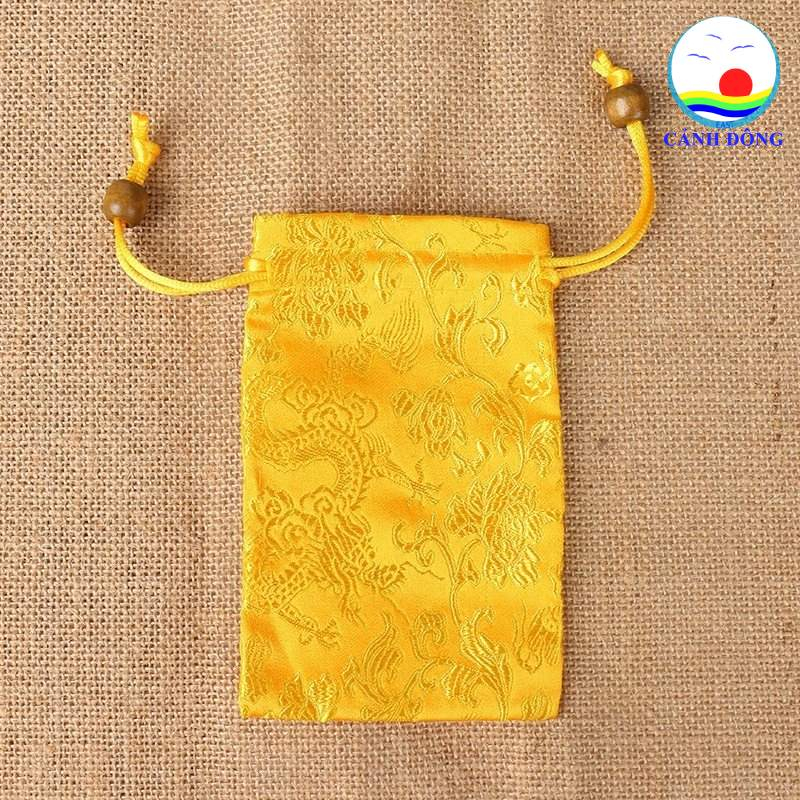 Túi gấm thêu hoa văn rồng vàng năm 2024 đựng tiền, trang sức , vật phẩm phong thủy túi phước lành, túi quà tặng, túi dây