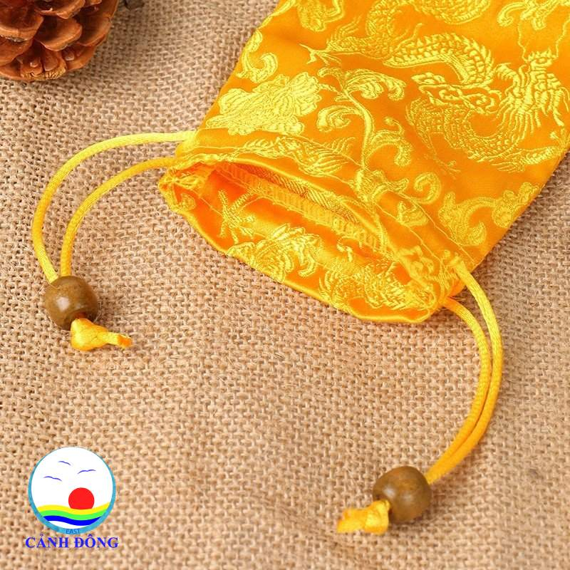 Túi gấm thêu hoa văn rồng vàng năm 2024 đựng tiền, trang sức , vật phẩm phong thủy túi phước lành, túi quà tặng, túi dây