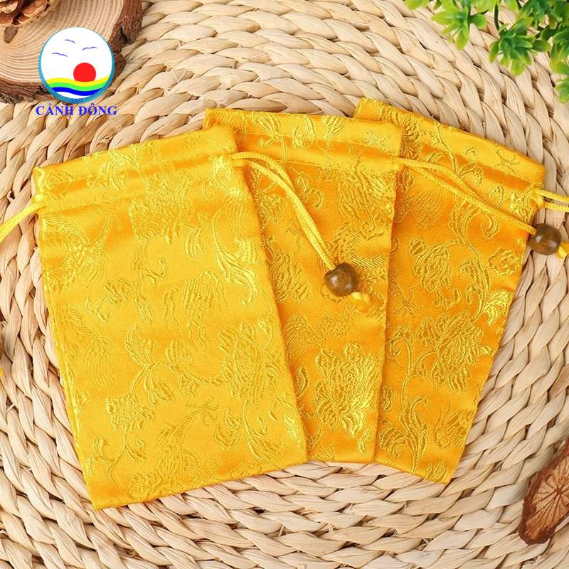 Túi gấm thêu hoa văn rồng vàng năm 2024 đựng tiền, trang sức , vật phẩm phong thủy túi phước lành, túi quà tặng, túi dây