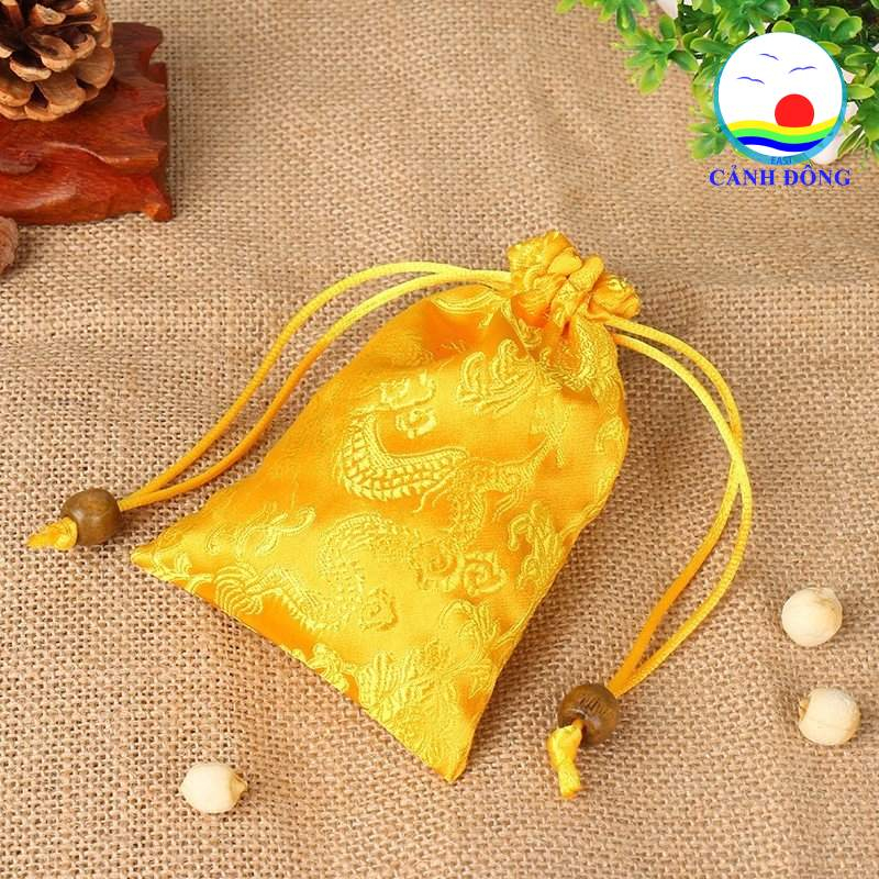 Túi gấm thêu hoa văn rồng vàng năm 2024 đựng tiền, trang sức , vật phẩm phong thủy túi phước lành, túi quà tặng, túi dây