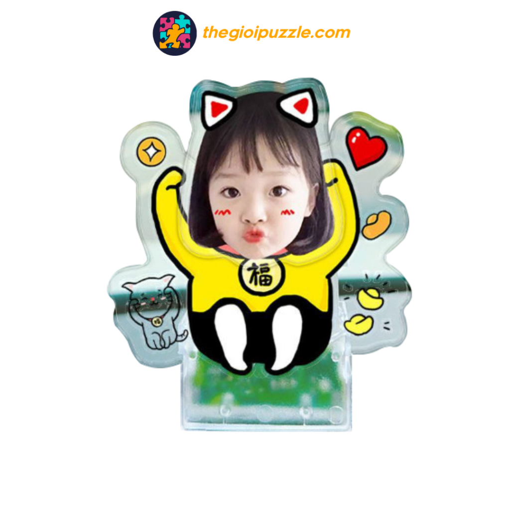 Mô hình standee lắc đầu Thegioipuzzle in theo yêu cầu, mô hình standee lắc đầu chạy pin in theo yêu cầu, làm quà tặng