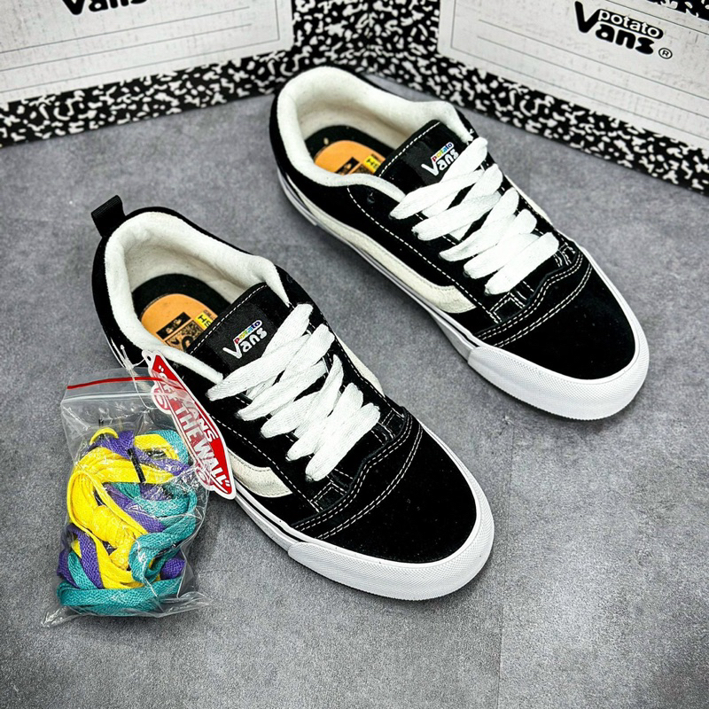 Giày Sneaker Van Imran Potato Black White, Giayf Vans Knu skool trắng đen bản bẩn kèm dây thay thế