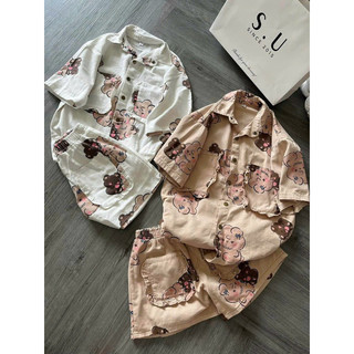 Set bộ áo sơ mi jeans mix quần sooc có túi viền bèo siêu hot