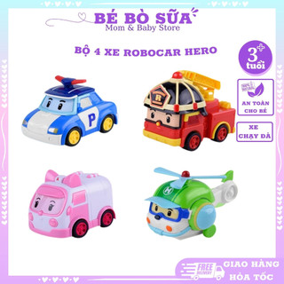 Bộ 4 xe ô tô mô hình nhân vật robocar hero chạy đà cho bé