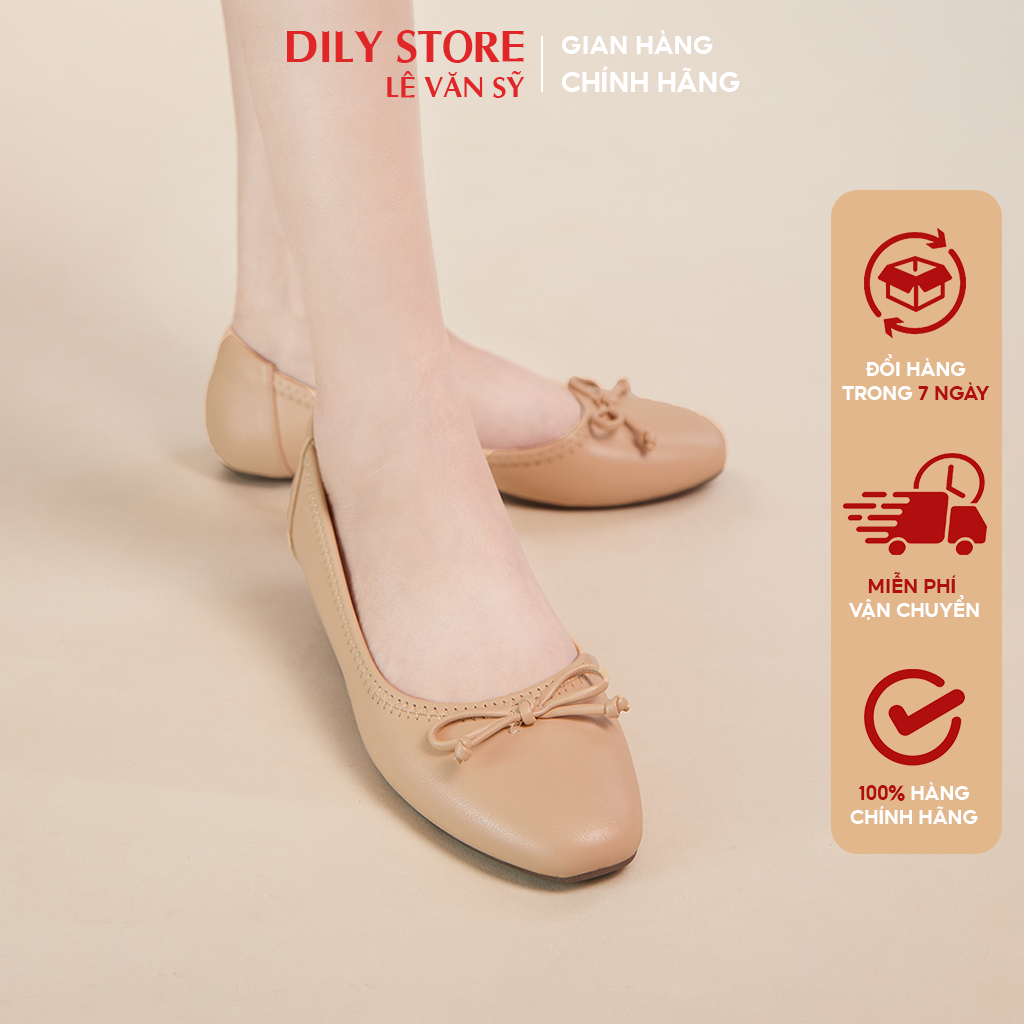 Giày búp bê nữ mũi vuông siêu êm, đính nơ xinh xắn đế bệt cao 1cm AA0427