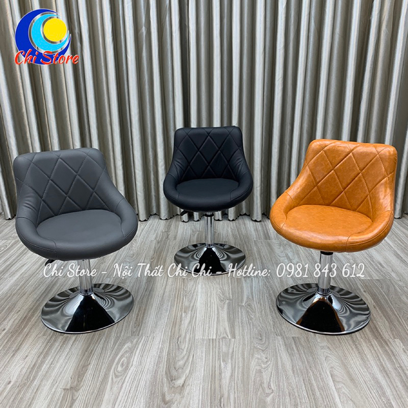 Ghế Ngồi Bàn Trang Điểm Tựa Lưng Sọc Thoi Tựa Da Giá Rẻ, Ghế Ngồi Chân Xoay Bạc Ngồi Làm Việc Nâng Hạ 30-50cm