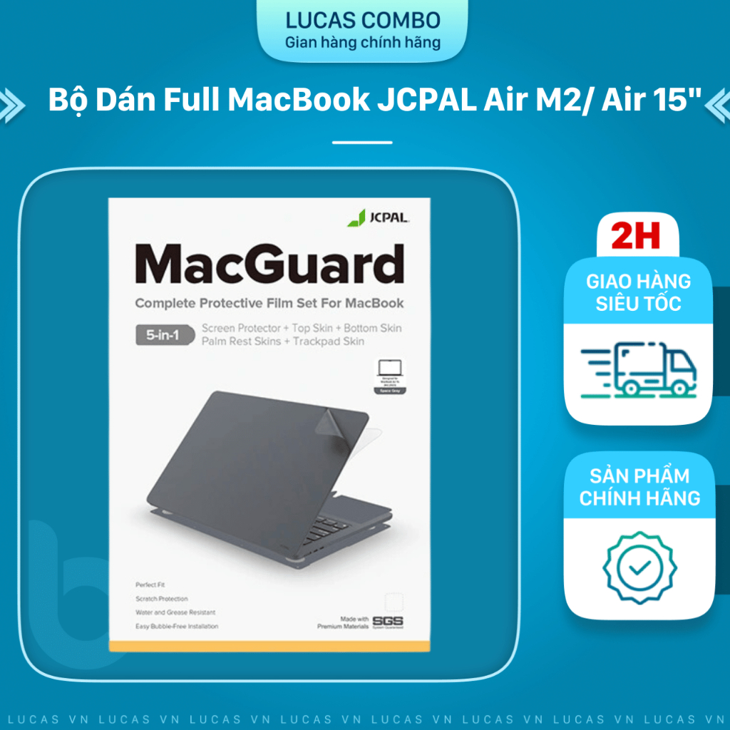 Bộ Miếng Dán Full Macbook JCPAL MacGuard All-in-one Set Cho MB Air M2/ Air 15 inch 2023 - chống ánh sáng xanh, chống loá