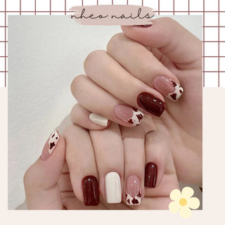 NAILBOX - sơn gel đỏ đô trắng design sang chảnh