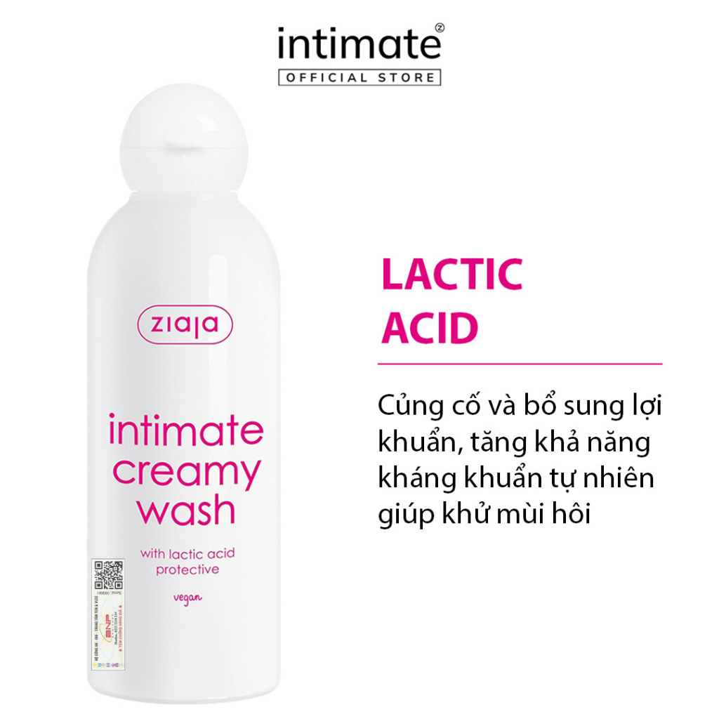 Dung Dịch Vệ Sinh Intimate With Lactic Acid ZIAJA Giúp Khử Mùi Hôi, Củng Cố Lợi Khuẩn, Cân Bằng pH 200ml