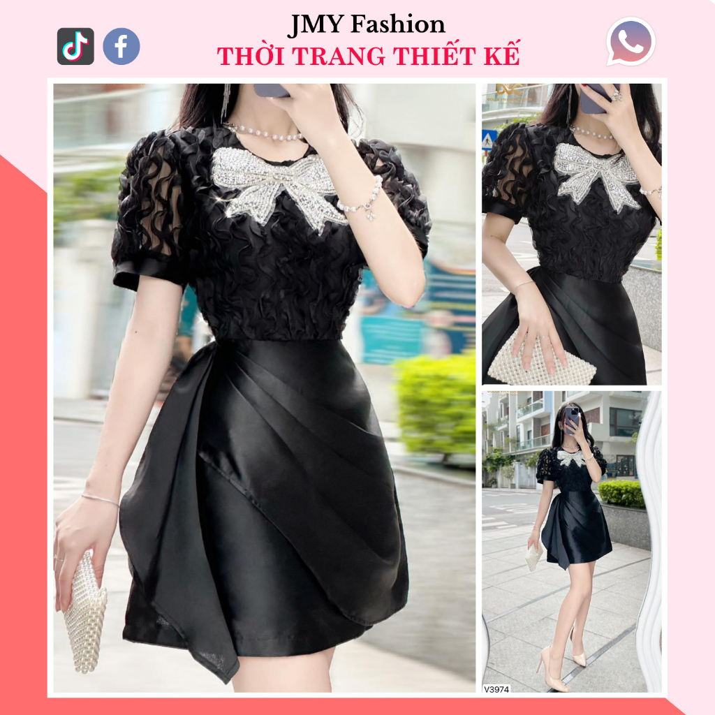 váy đầm tafta đen phối ren nổi sang chảnh