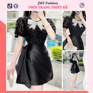 V3974 Váy đen tafta dự tiệc dáng S đính nơ ngực [Dolce Viva Colection (DVC)] váy đầm tafta đen phối ren nổi sang chảnh