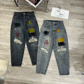 Quần jeans bò vẩy sơn thủ công chất jeans mềm