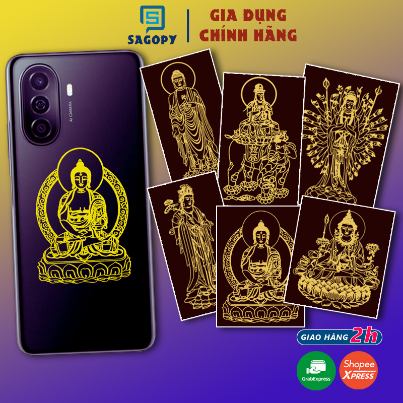 Miếng dán điện thoại đẹp lung linh, phù hợp phong thủy tài lộc, may mắn hình phật bồ tát