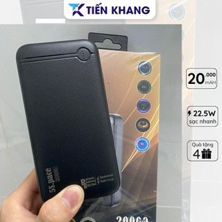 Pin dự phòng dung lượng 20000mah có sạc nhanh 22,5w khi sạc có đầu ra Type C vỏ nhựa nhám giúp cầm dễ dàng chống trơn