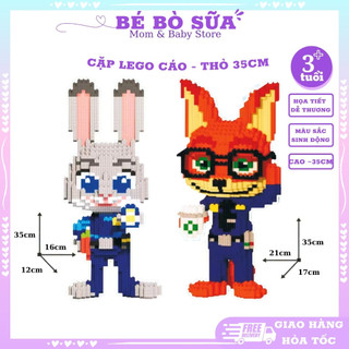 Lắp ráp cáo và thỏ 35cm, combo 2 con trong 1 hộp, lắp ráp cáo thỏ tặng kèm búa + đèn led trang trí