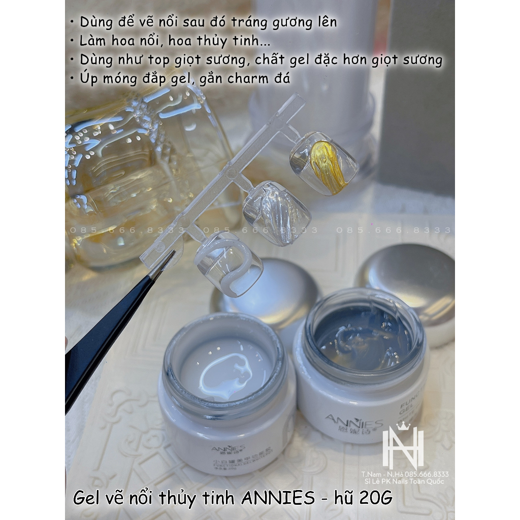 Gel Thuỷ tinh Annies chà Crom nổi, hoa thuỷ tinh, gel định hình làm nail,Top gel 3d kéo sợi  phụ kiện nail chính hãng