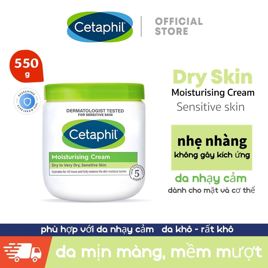 Dưỡng ẩm Cetaphil moisturising Cream 550g Dưỡng ẩm da, giữ ẩm cấp nước làm căng bóng da cho da khô và nhạy cảm
