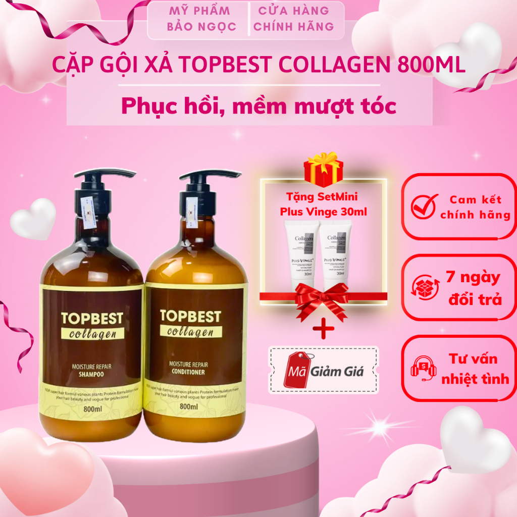 Dầu Gội Xả Topbest Collagen 3in1 800ml Giữ Màu Chống Rụng Kích Thích Mọc Tóc hàng Chính Hãng