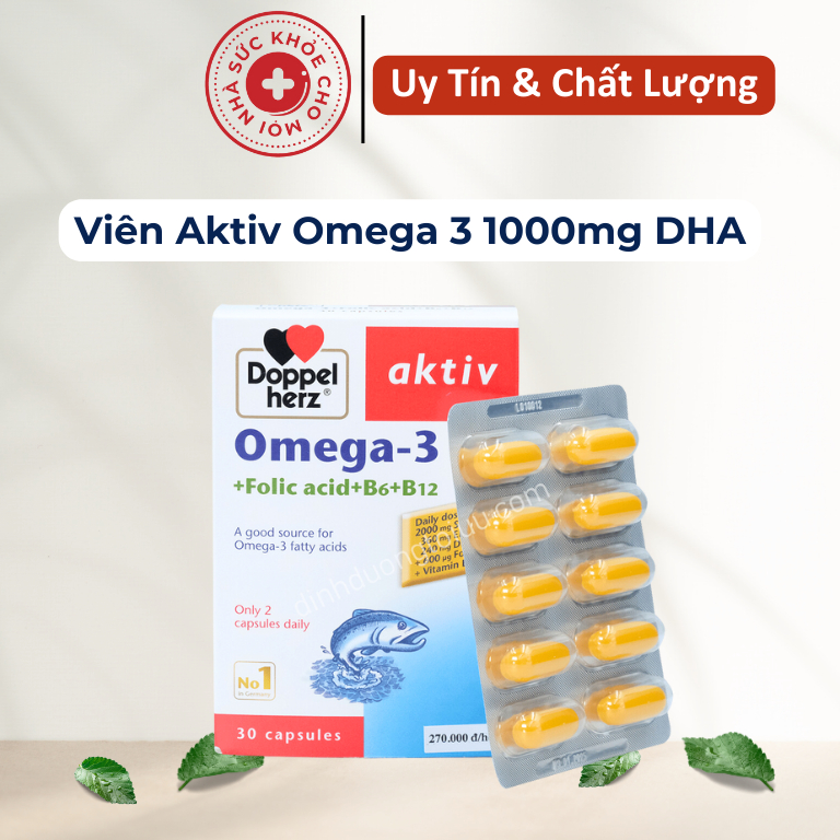 Viên Aktiv Omega 3 1000mg DHA,EPA.Bổ Sung Phát Triển Trí Não,Thị Lực.Hộp 80 Viên