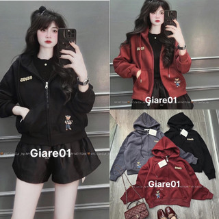 Áo khoác nỉ cotton khoá mũ chữ roves