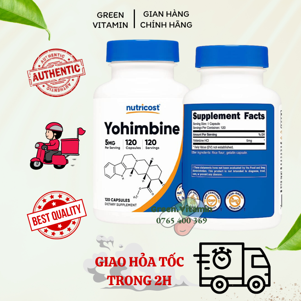 Nutricost Yohimbine HCL 5mg - Viên uống hỗ trợ giảm cân, tăng cường sinh lý và sức mạnh 120 viên
