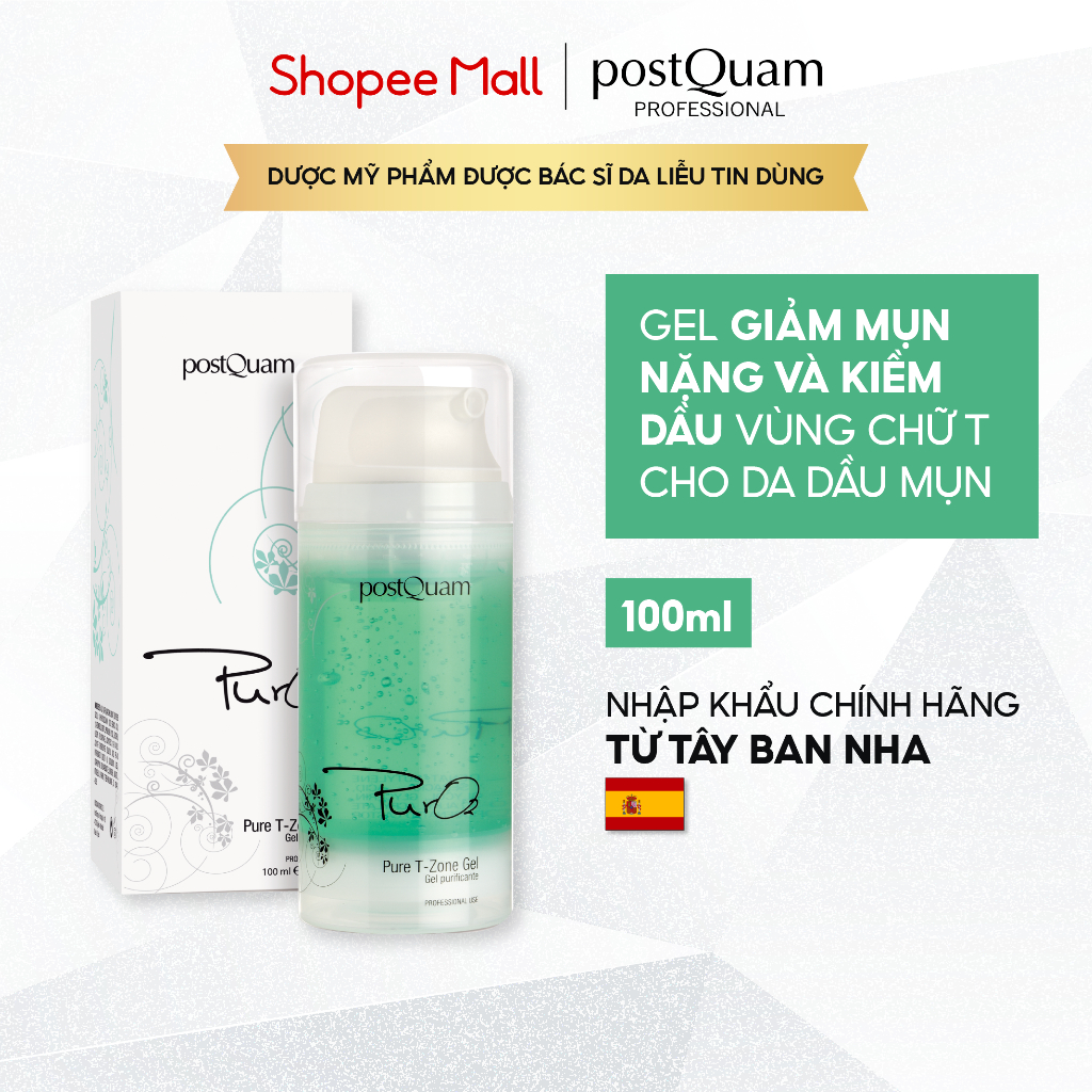 Gel Giảm Mụn Nặng, Ngừa Viêm Và Kiềm Dầu Vùng Chữ T Cho Da Mụn Nặng Cấp Độ 3 & 4 POSTQUAM Pure T - Zone 100ML Q14