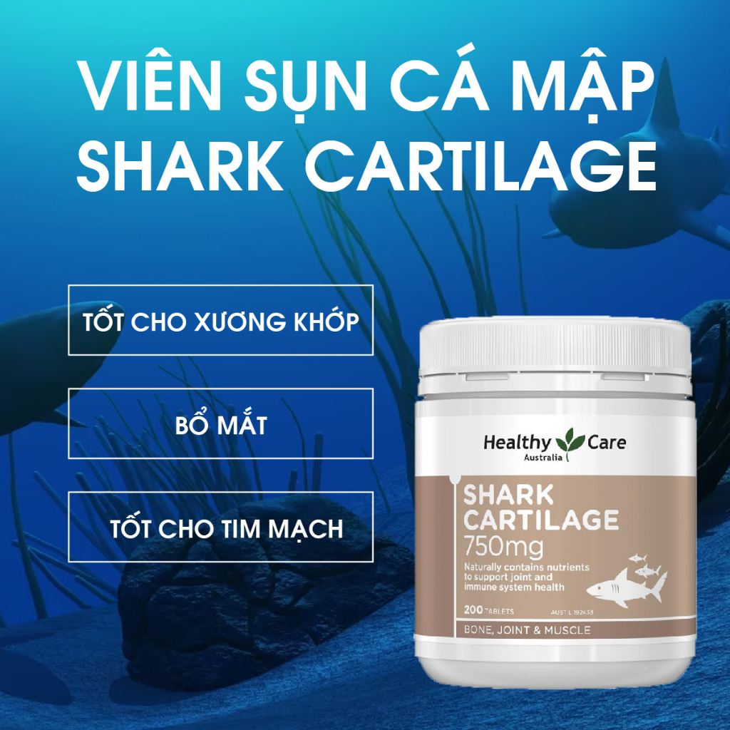 Viên uống giảm đau xương khớp Shark Cartilage Healthy Care sụn vi cá mập