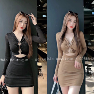 Set bộ váy body nữ áo croptop tay dài khoét ngực kèm móc xinh mix chân váy style sang chảnh dành cho các nàng