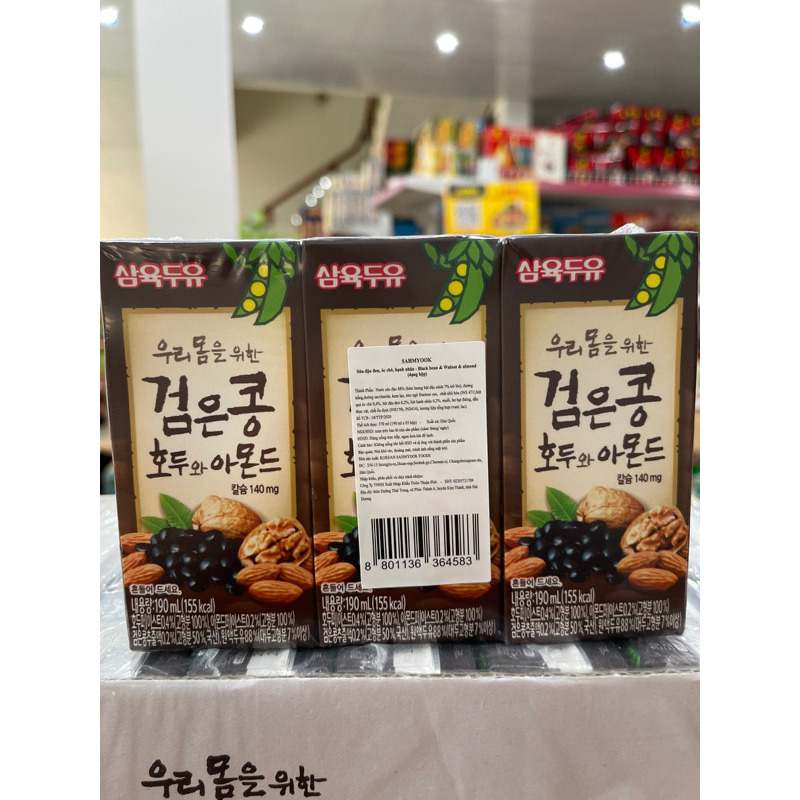 Lốc sữa hạt đậu đen , óc chó , hạnh nhân 190ml x3 hộp chính hãng SAHMYOOK Hàn Quốc