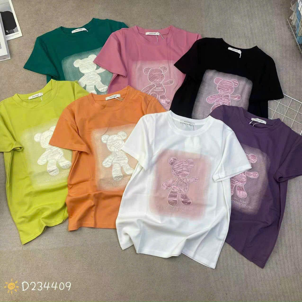 Áo phông gấu thêu cotton form rộng quảng châu