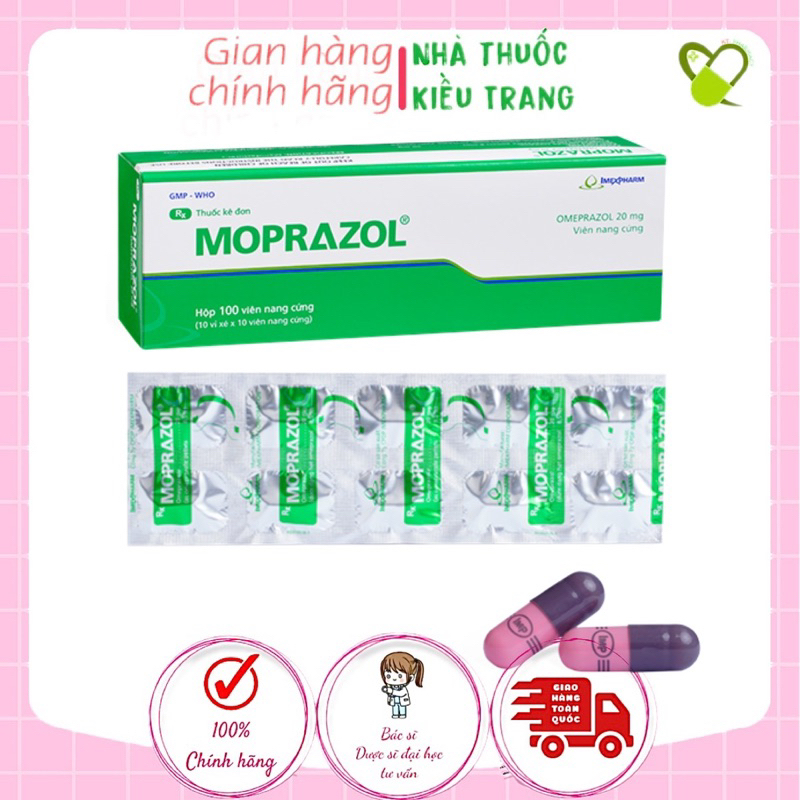 Omeprazol 20mg Moprazol, giảm trào ngược, viêm dạ dày thực quản - Vĩ 10 viên