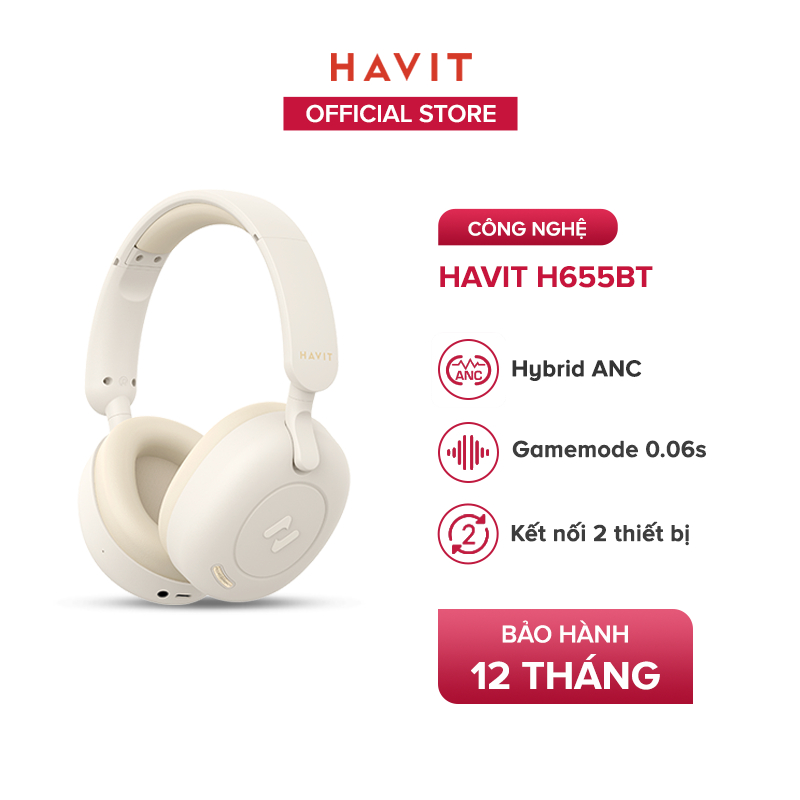 Tai Nghe Headphone Bluetooth HAVIT H655BT, BT 5.3, Chống Ồn Chủ Động ANC, Gamemode 60ms, Nghe Đến 65H - Hàng Chính Hãng