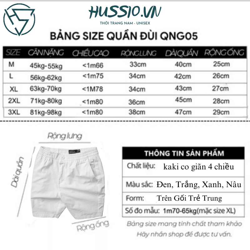 Quần short nam HUSSIO, vải kaki co giãn nhẹ, form regular | short